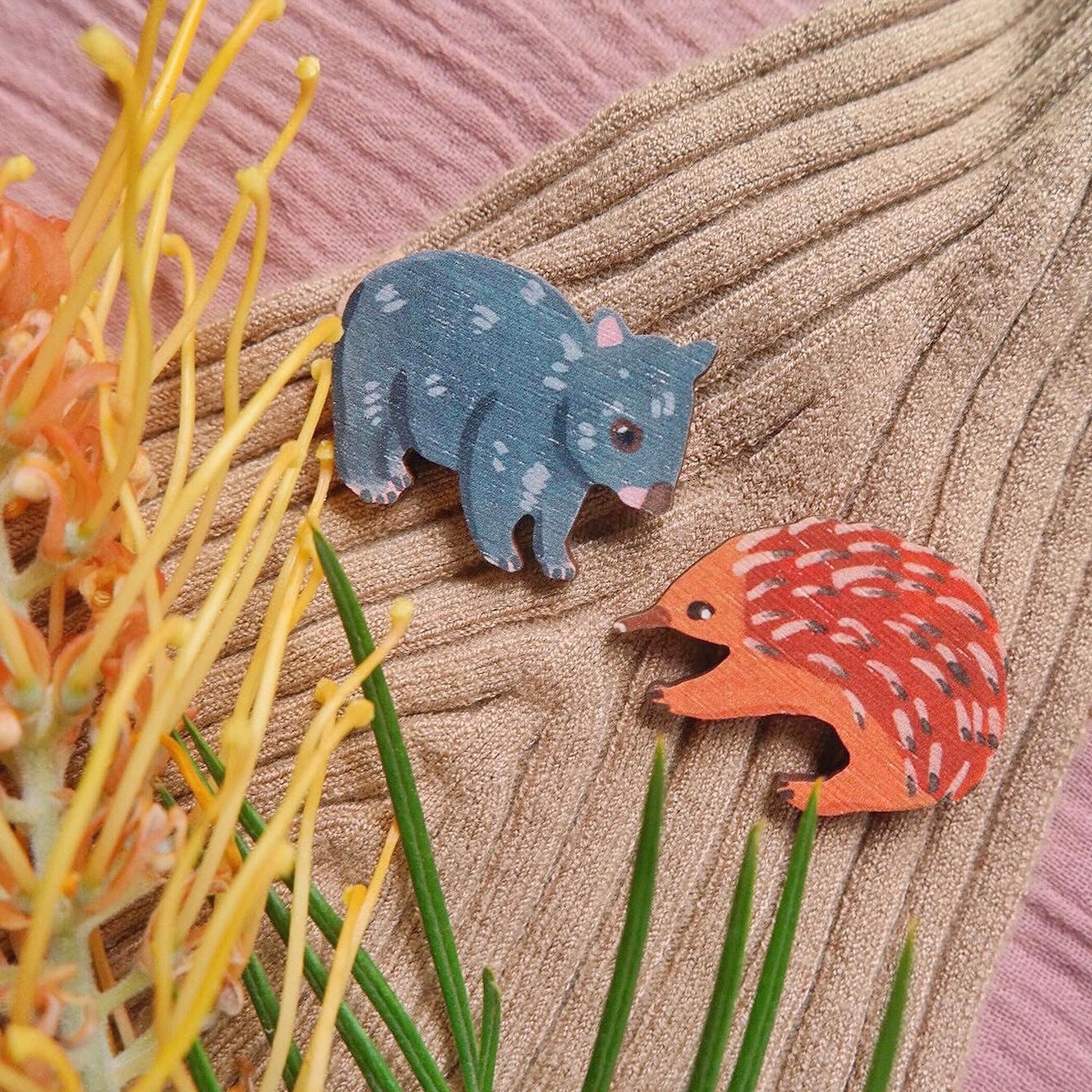 Australian wombat wooden animal pin