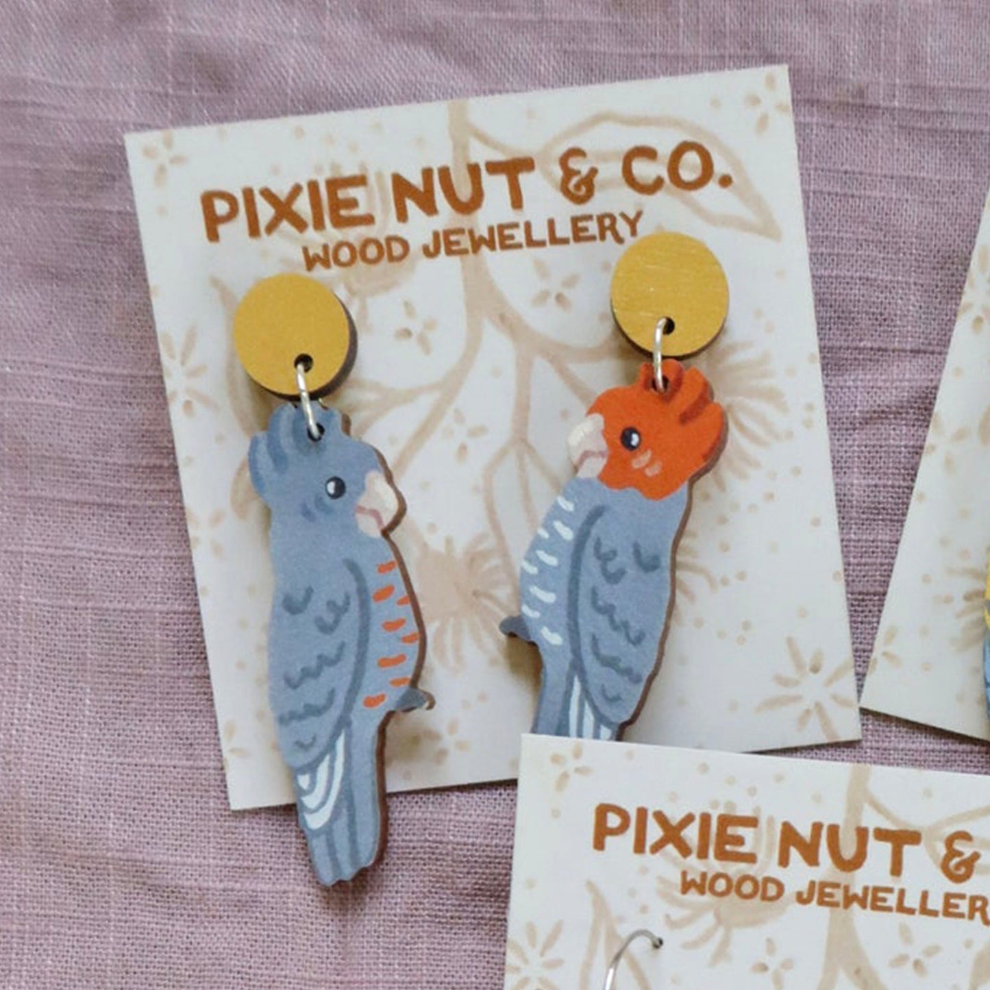 Australian bird Gang Gang Cockatoo wooden stud earrings