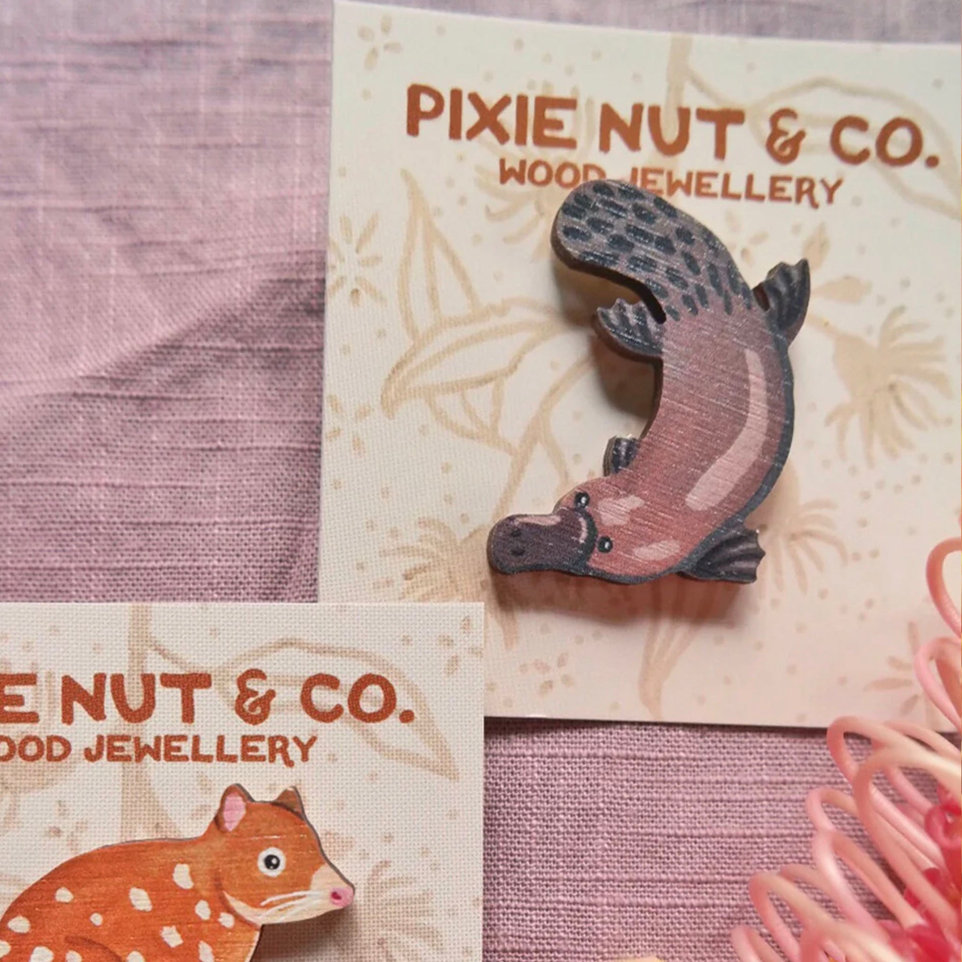Australian platypus wooden animal pin
