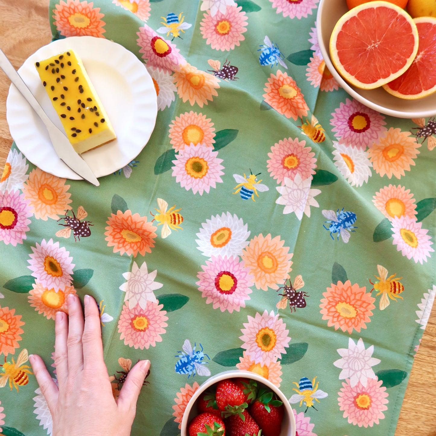 Strawflower & Bees Tea Towel