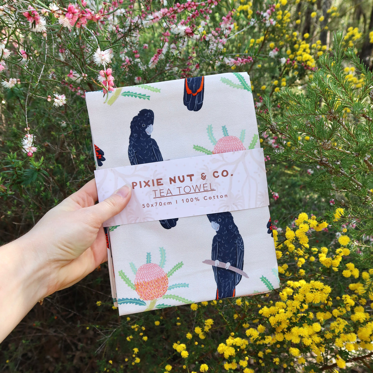 Black Cockatoo Banksia Australian Tea Towel