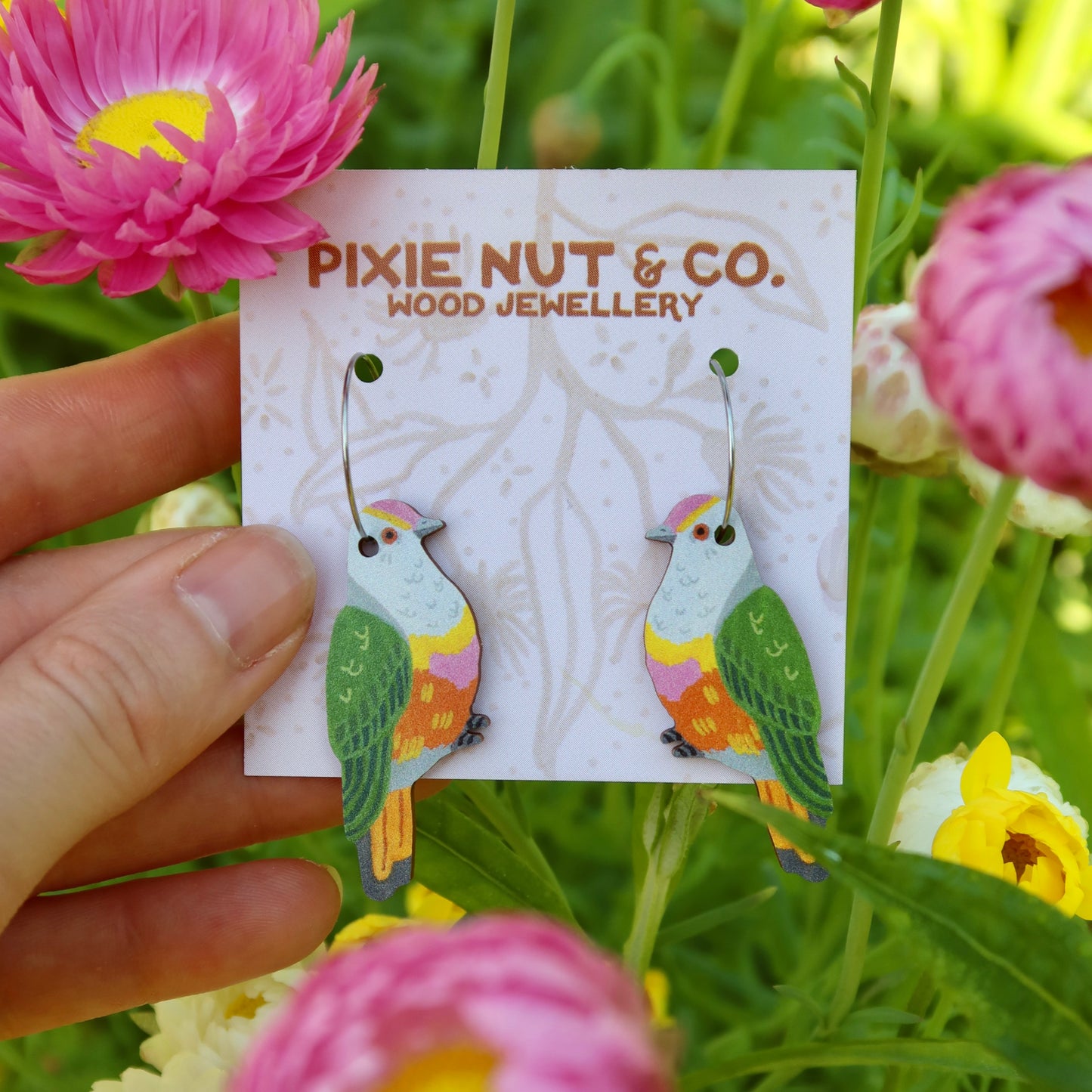 Rose Crowned Fruit Dove Australian Bird Earrings