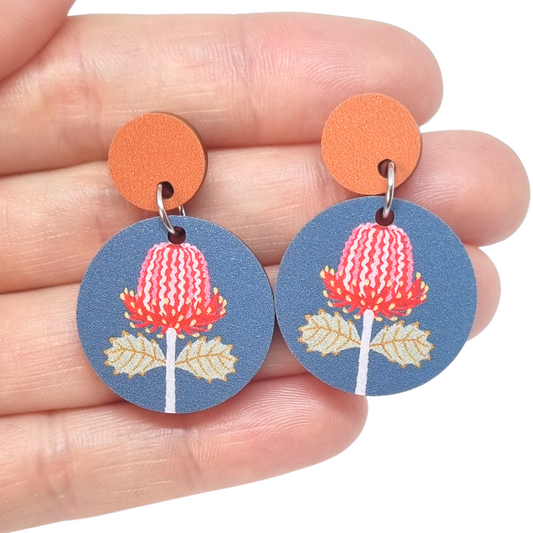 Scarlet Banksia Australian Wildflower Earrings