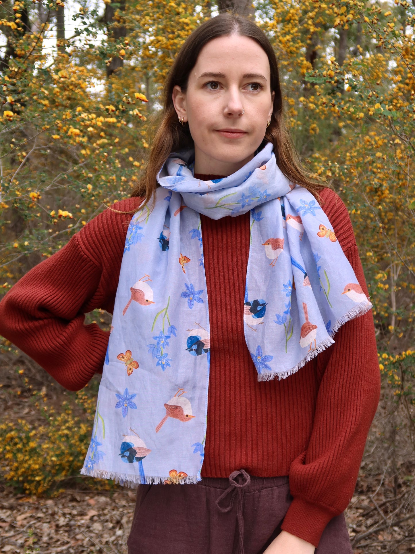 Fairy Australian Wren Silk/Cotton Scarf