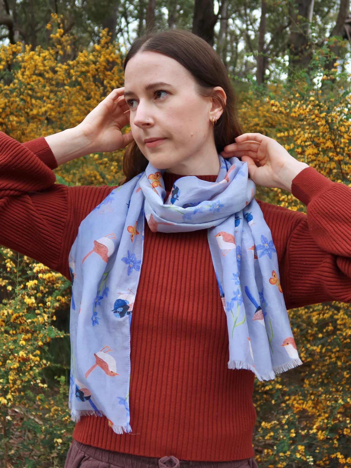 Fairy Australian Wren Silk/Cotton Scarf