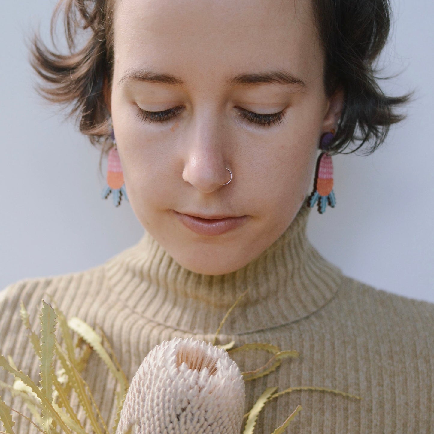 Australian wildflower banksia wooden stud earrings