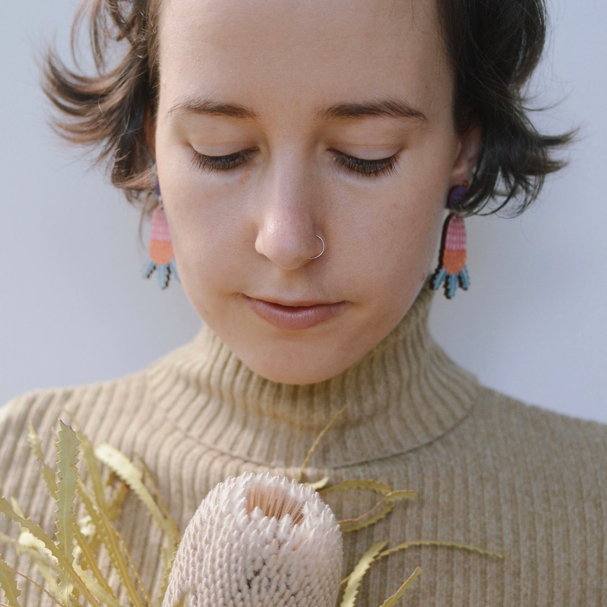 Australian wildflower banksia wooden stud earrings