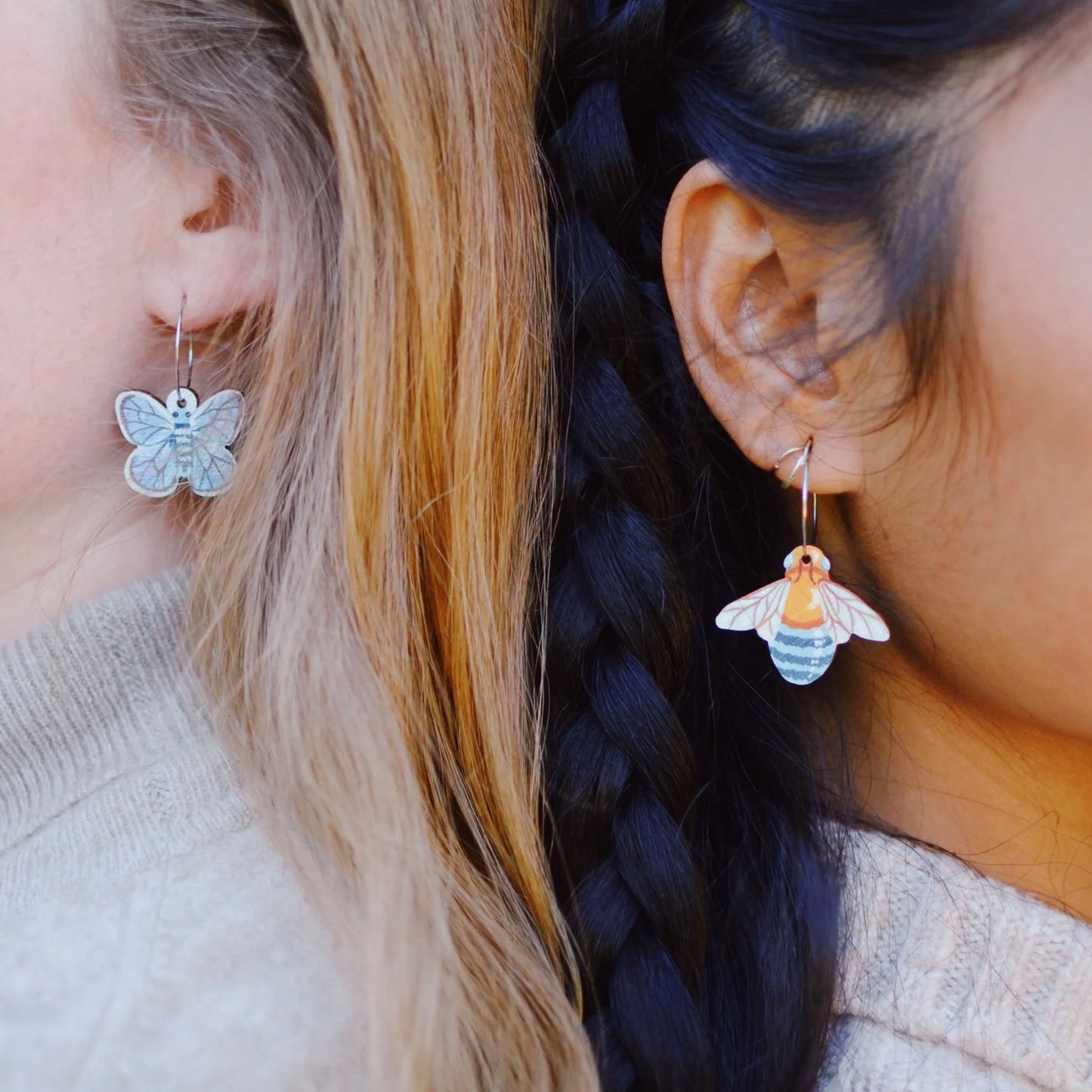 Australian blue banded bee wooden hoop earrings