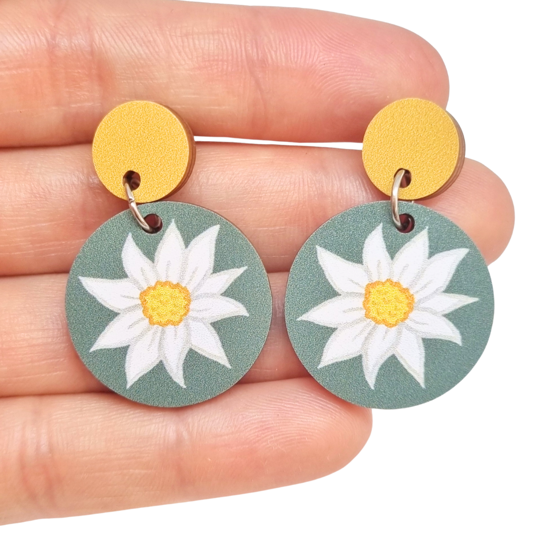 Flannel Flower Australian Wildflower Earrings - Green