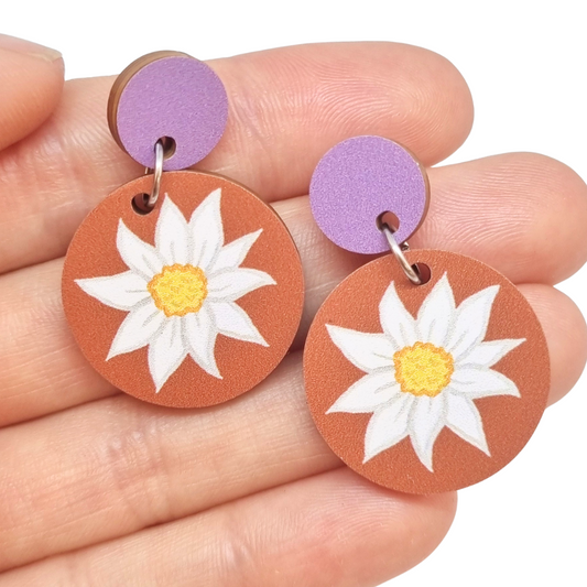 Flannel Flower Australian Wildflower Earrings - Rust