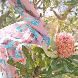 Australian Banksia Seed Pod wildflower 180 x 65cm long silk cotton scarf.
