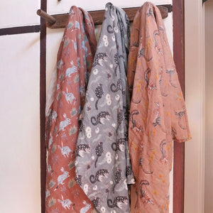 Australian flora and fauna 120 x 120cm square organic cotton baby swaddle blankets.