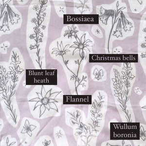 Australian Heathland wildflowers 65 x 65cm square silk cotton scarf.