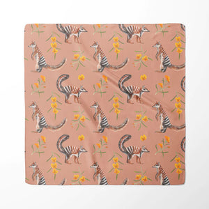 Australian numbat and wildflower 65 x 65cm square silk cotton scarf.