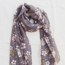 Load image into Gallery viewer, Australian Possum and wildflowers 180 x 65cm long silk cotton scarf.
