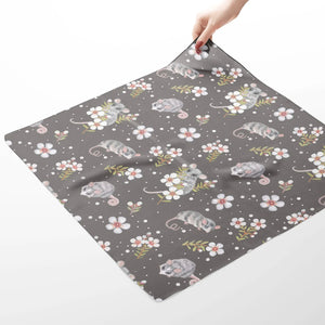 Australian Possum and wildflowers 65 x 65cm long silk cotton scarf.