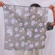 Load image into Gallery viewer, Australian Possum and wildflowers 65 x 65cm long silk cotton scarf.