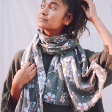 Load image into Gallery viewer, Australian Possum and wildflowers 180 x 65cm long silk cotton scarf.