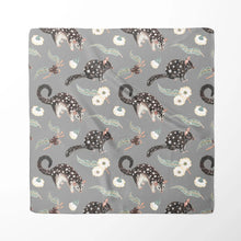 Load image into Gallery viewer, Australian Eastern Quoll and wildflower 65 x 65cm square silk cotton scarf.