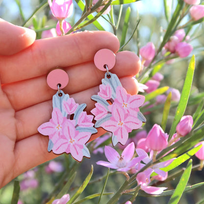 Australian native wildflower Boronia wooden stud earrings.