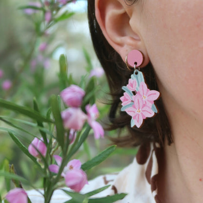 Australian native wildflower Boronia wooden stud earrings.