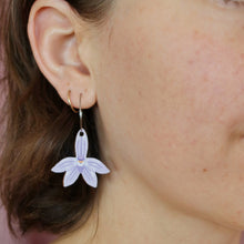 Load image into Gallery viewer, Australian native wildflower Waxlip Orchid wooden hoop earrings.