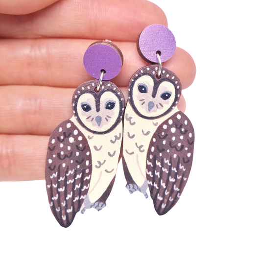 Sooty Owl Australian Bird Earrings