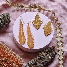 Load image into Gallery viewer, Australian Banksia Seed Pod gold plated hoop earrings.