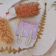 Load image into Gallery viewer, Australian Banksia Leaf stainless steel hook earrings.