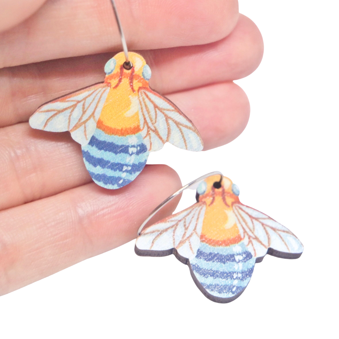 blue banded bee earrings