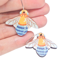 Load image into Gallery viewer, Blue Banded Bee Earrings