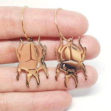Load image into Gallery viewer, Australian Christmas Beetle gold plated hoop earrings.