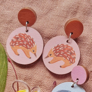 Australian animal Echidna wooden stud earrings