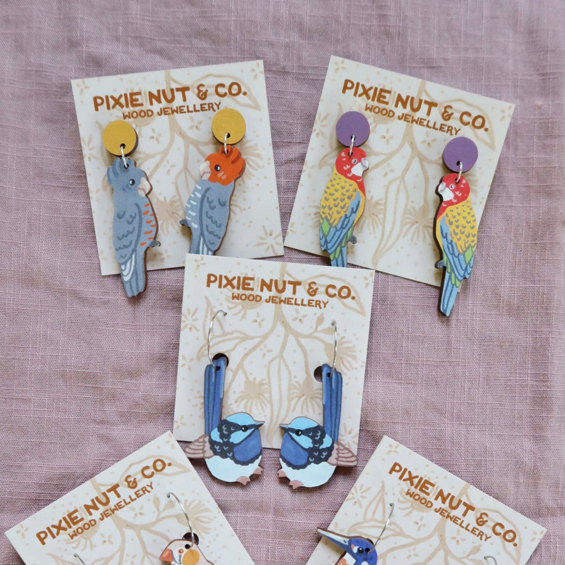 Australian bird Gang Gang Cockatoo wooden stud earrings