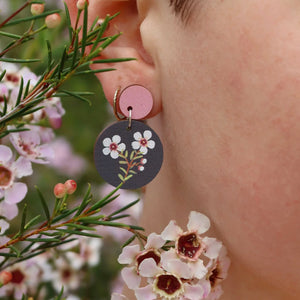 Australian wildflower Geraldton Wax wooden stud earrings
