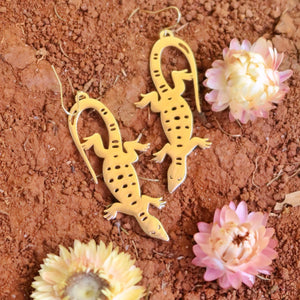 Australian Goanna gold plated hook earrings.