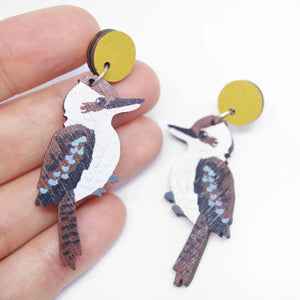 Australian bird Kookaburra wooden stud earrings