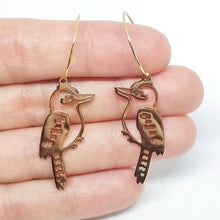 Load image into Gallery viewer, Australian bird Kookaburra gold plated hoop earrings.