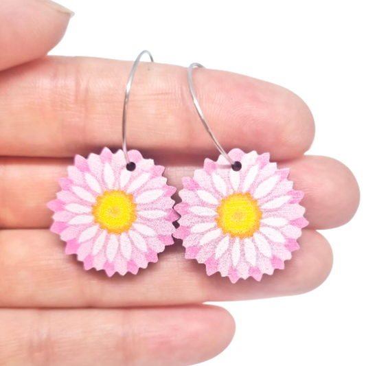 Pink Everlasting Daisy Australian Wildflower Earrings