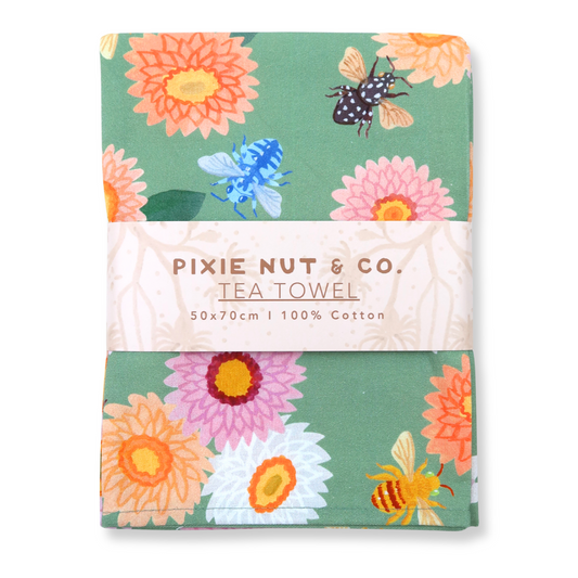 Strawflower & Bees Tea Towel
