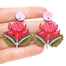 Load image into Gallery viewer, waratah wildflower earrings