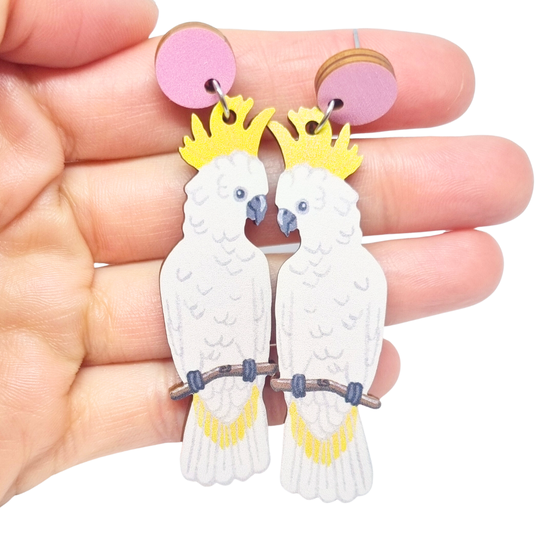 White Cockatoo Australian Bird Earrings