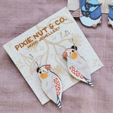 Load image into Gallery viewer, Australian native bird Zebra Finch wooden hoop earrings