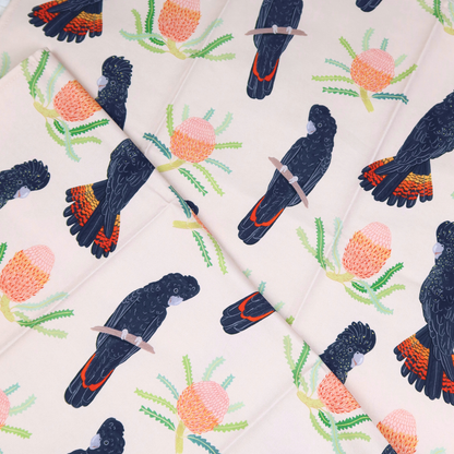 Black Cockatoo Banksia Australian Tea Towel