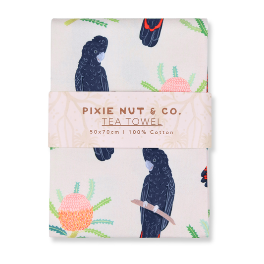 Black Cockatoo Banksia Australian Tea Towel