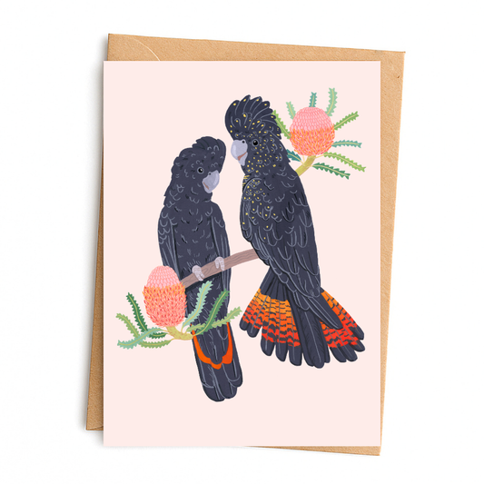 Black Cockatoo Banksia Greeting Card