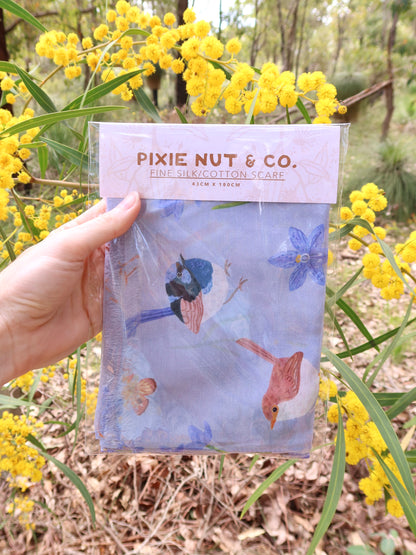 Fairy Australian Wren Silk/Cotton Scarf