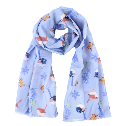 Fairy Australian Wren Silk/Cotton Scarf