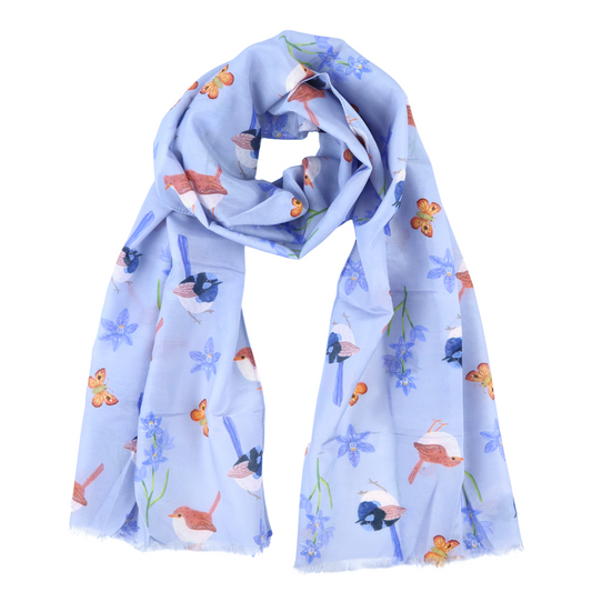 Fairy Australian Wren Silk/Cotton Scarf