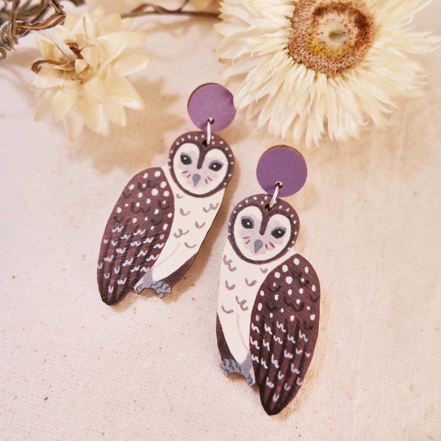 Sooty Owl Australian Bird Earrings